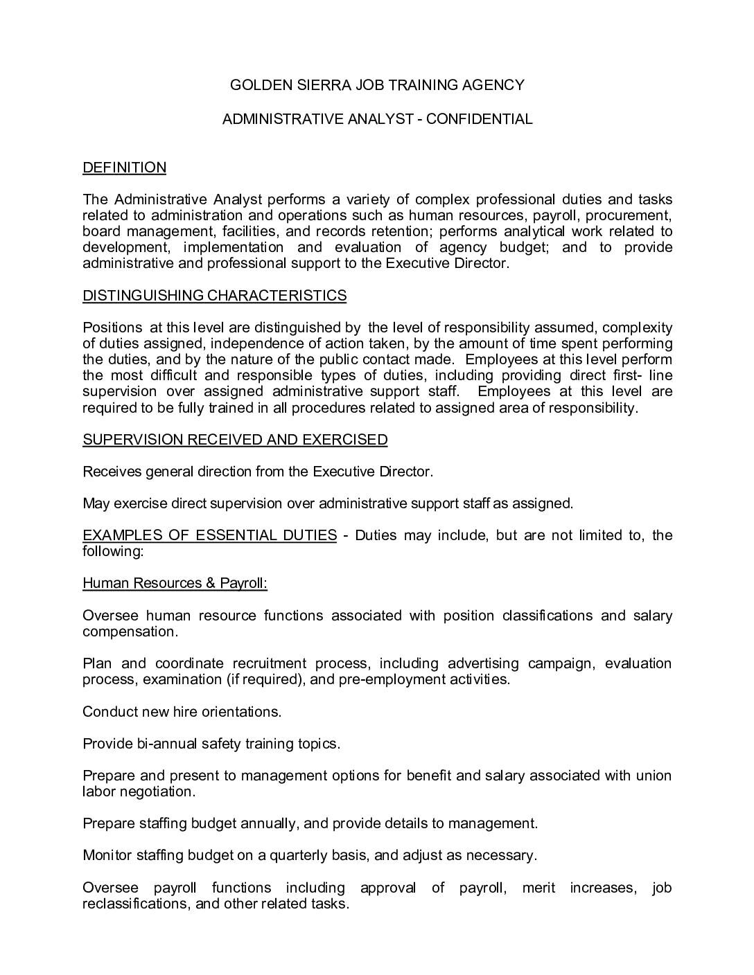 Administrative Analyst (Confidential)