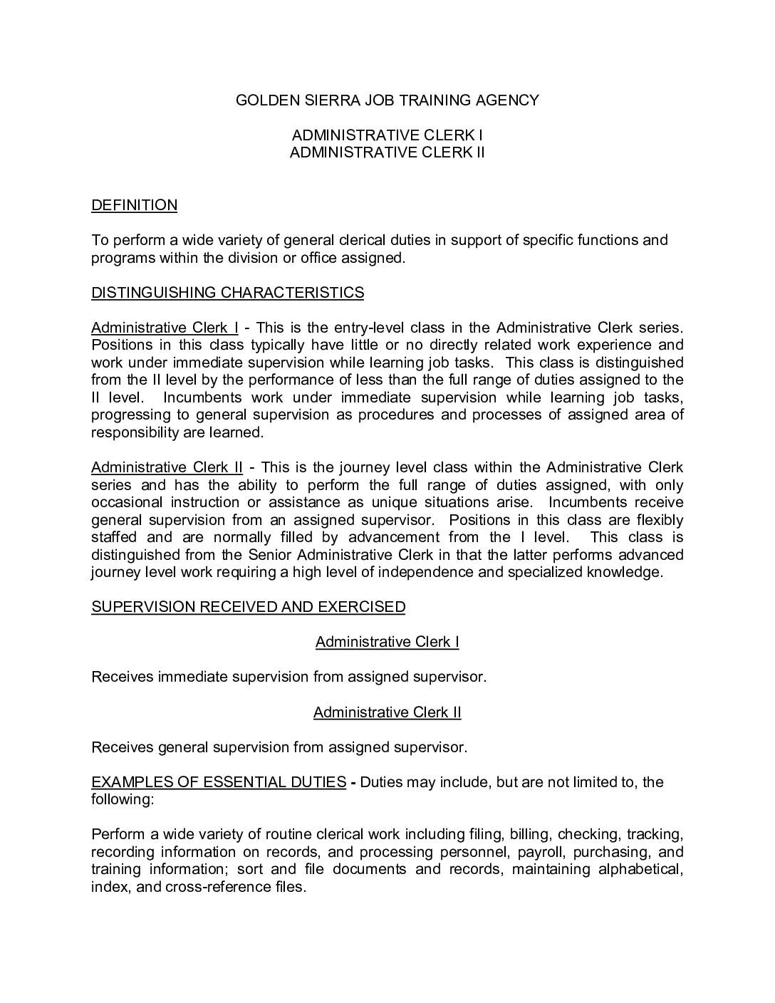 Administrative Clerk I and II