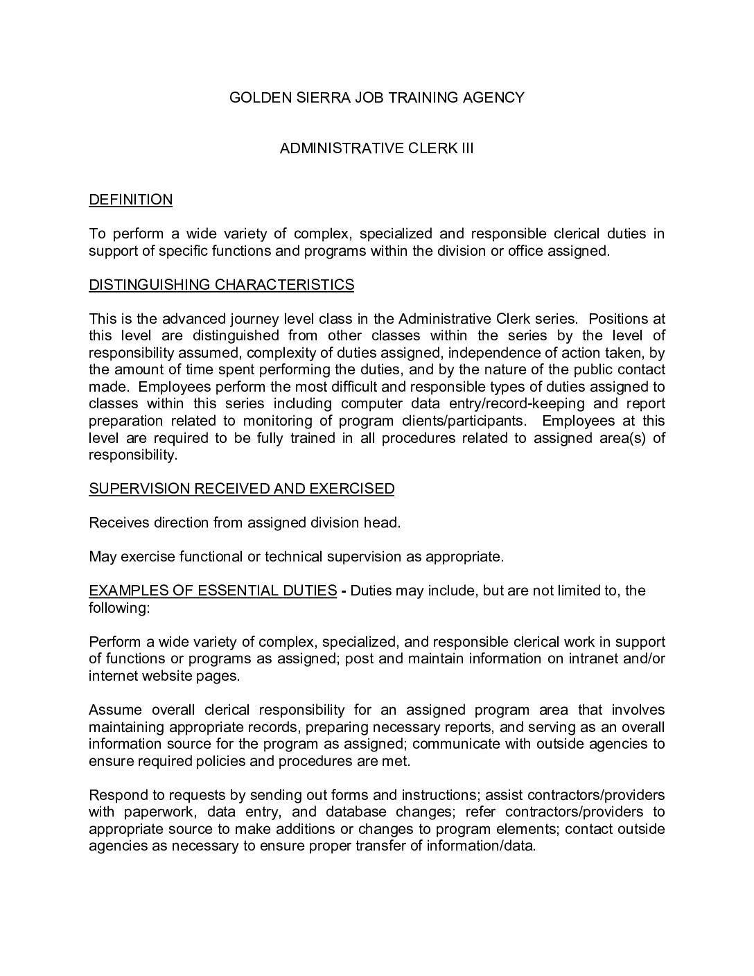 Administrative Clerk III