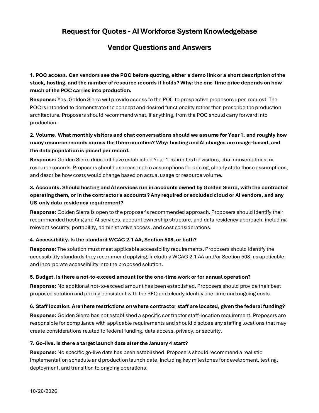 Questions and Answers – RFQ for AI Workforce System Knowledgebase
