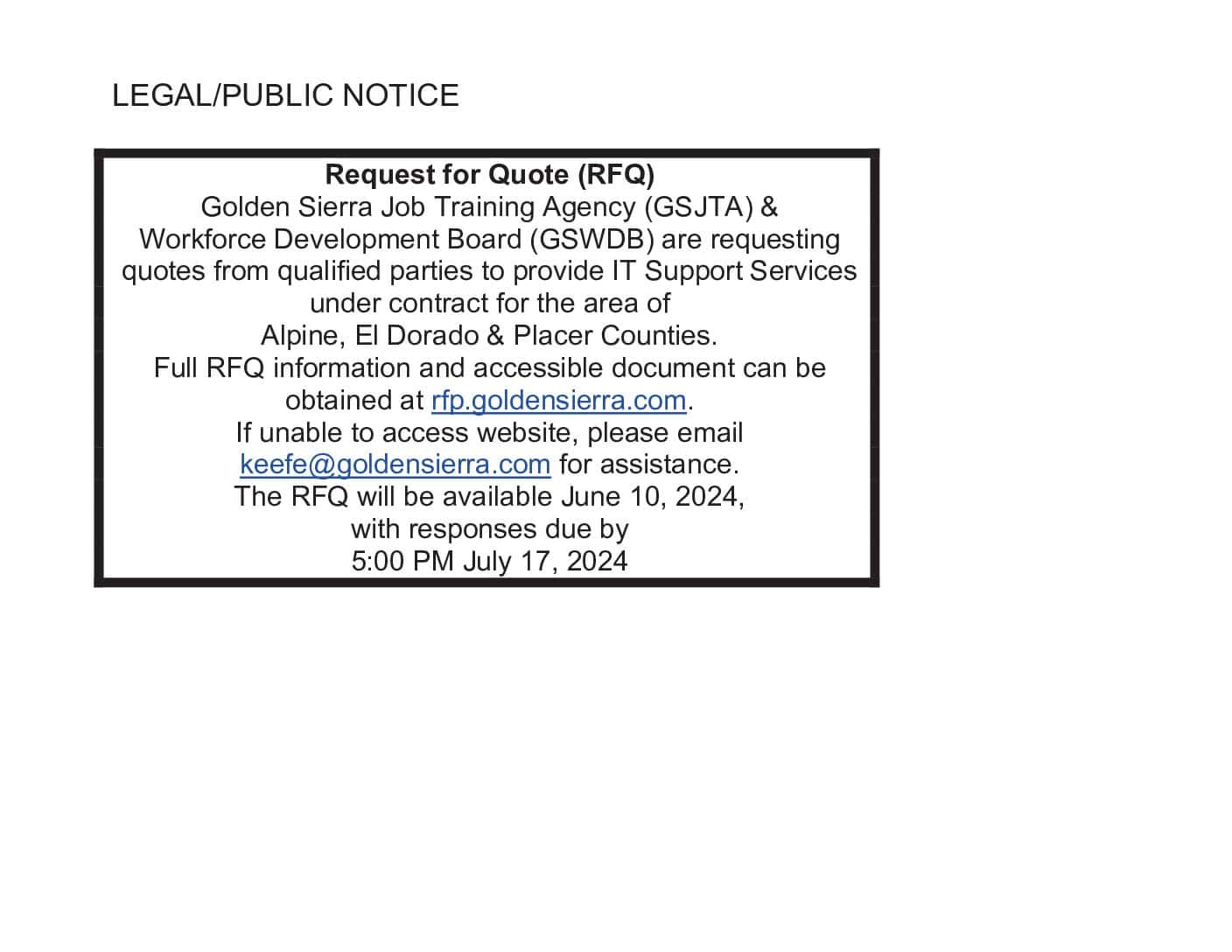 IT Support Services RFQ Public Notice