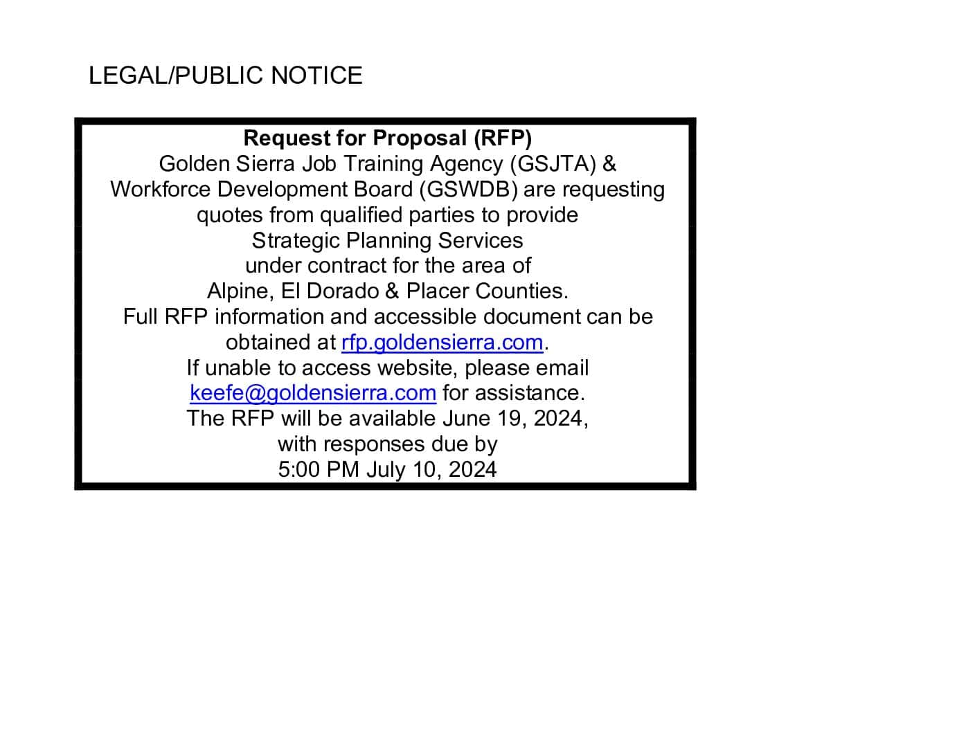 Strategic Planning RFP Public Notice
