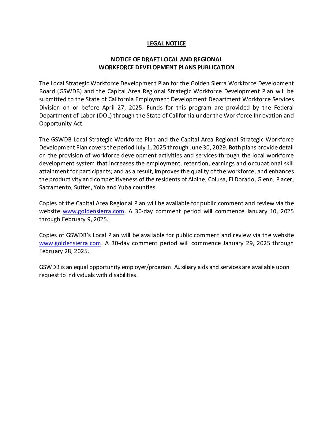 Public Notice – Regional and Local Plans 2025-2028