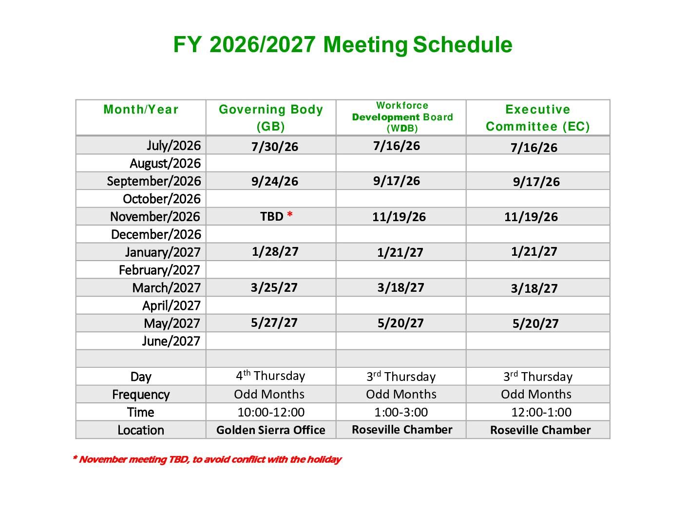 Meeting Schedule FY 2026-2027