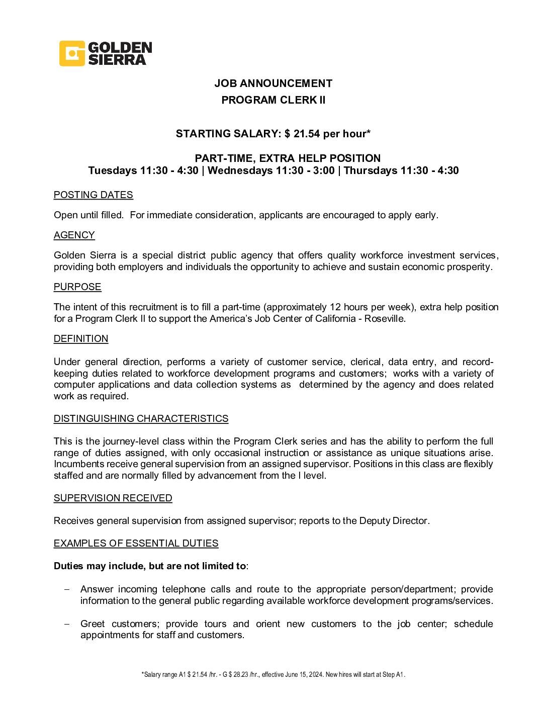 Program Clerk II Job Announcement