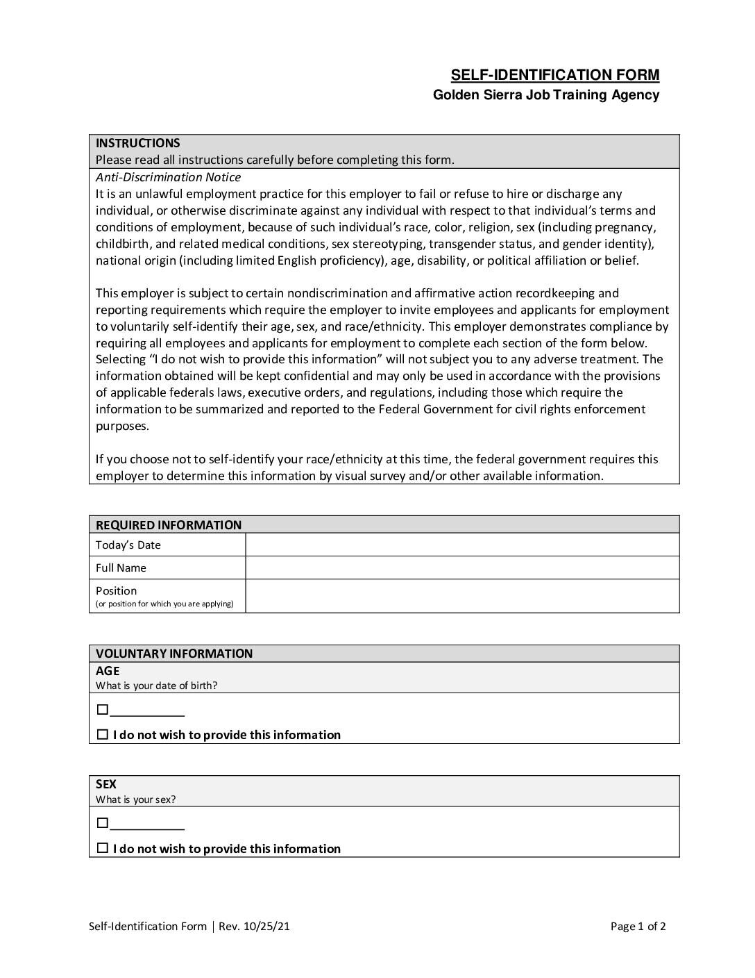 Self ID form [Age, Sex Race]