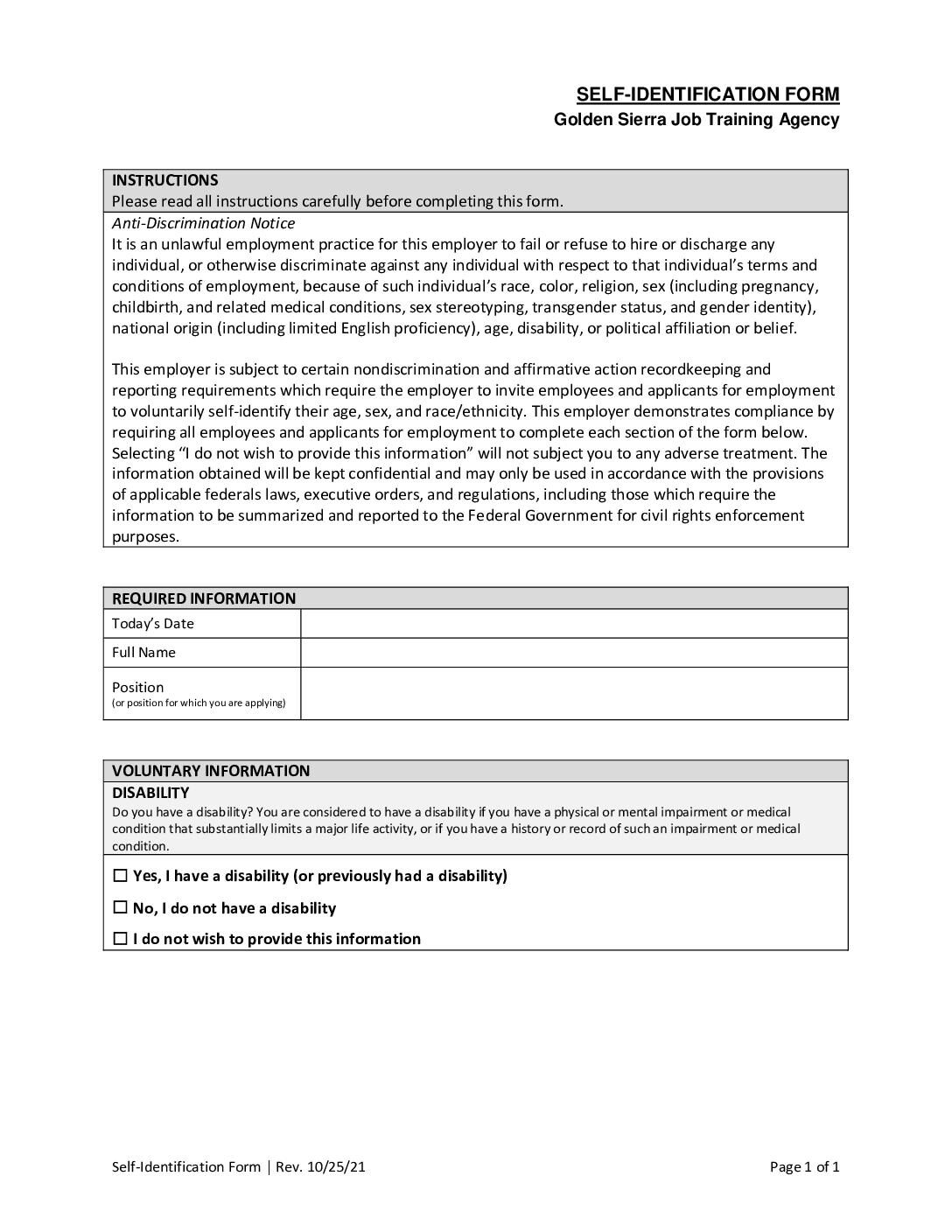Self ID Form (disability)